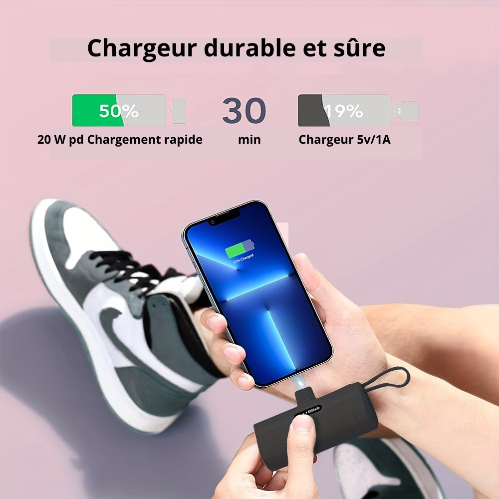 Chargez votre téléphone en toute simplicité avec notre minichargeur portable  !